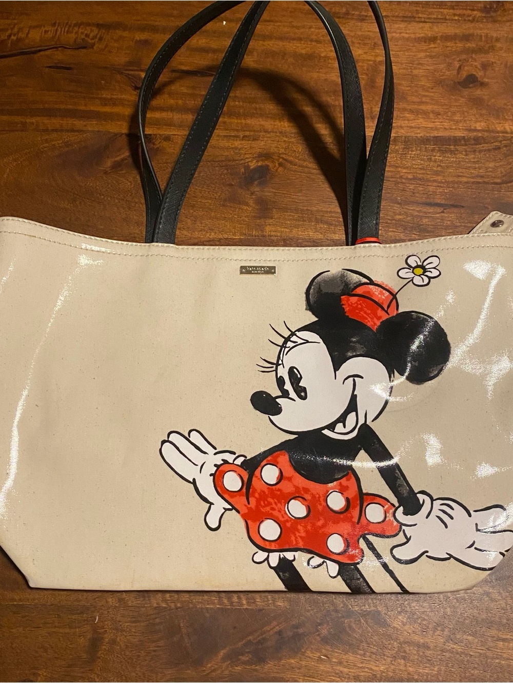 Kate Spade x Disney Minnie Mouse Cream Tote Bag with Red Accents